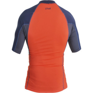 O'Neill Skins Graphic Short Sleeve Crew Rash Vest Navy / Graphite / Neon Red 4950SC